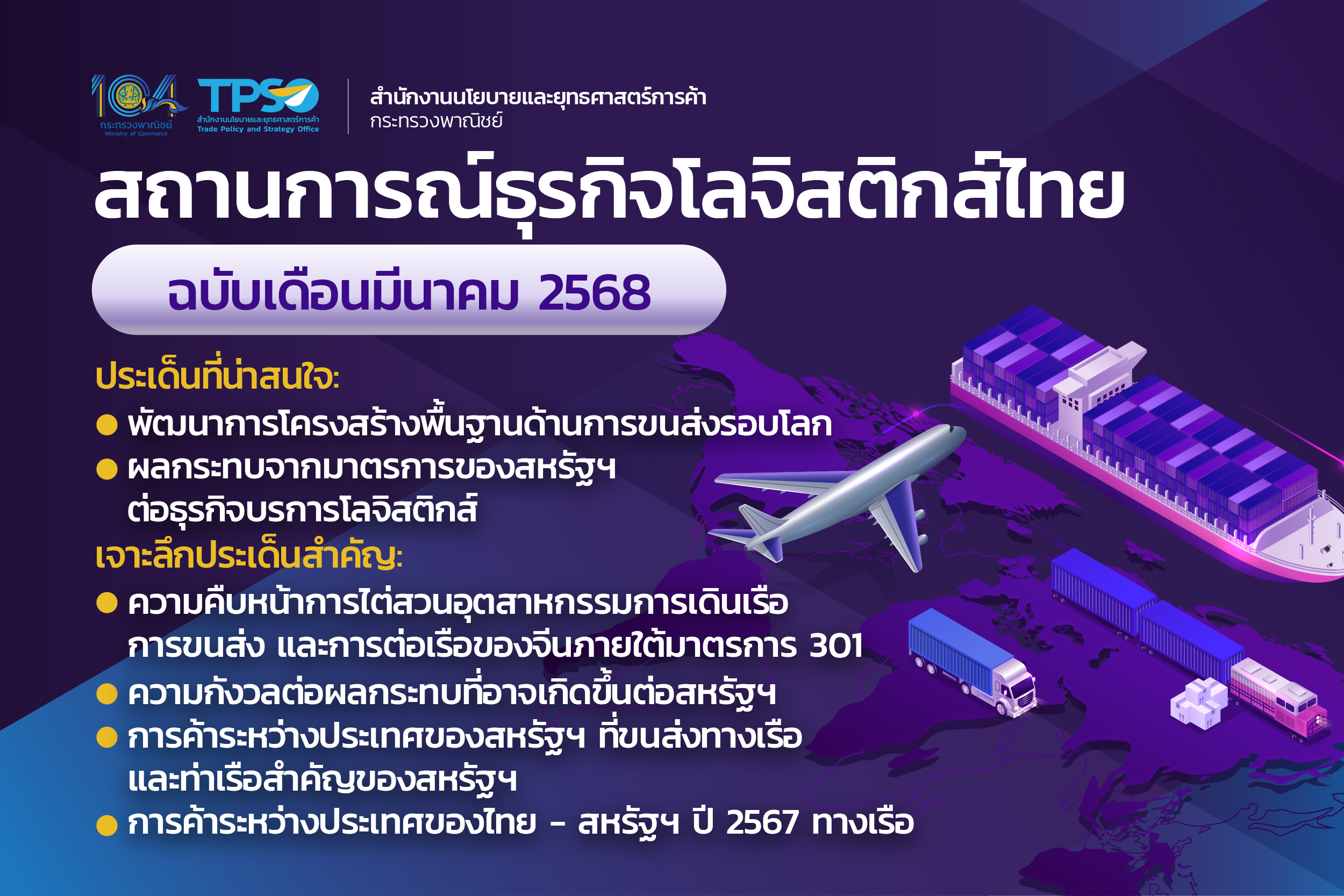 สถานการณ์ธุรกิจโลจิสติกส์ไทยประจำเดือนมีนาคม 2568